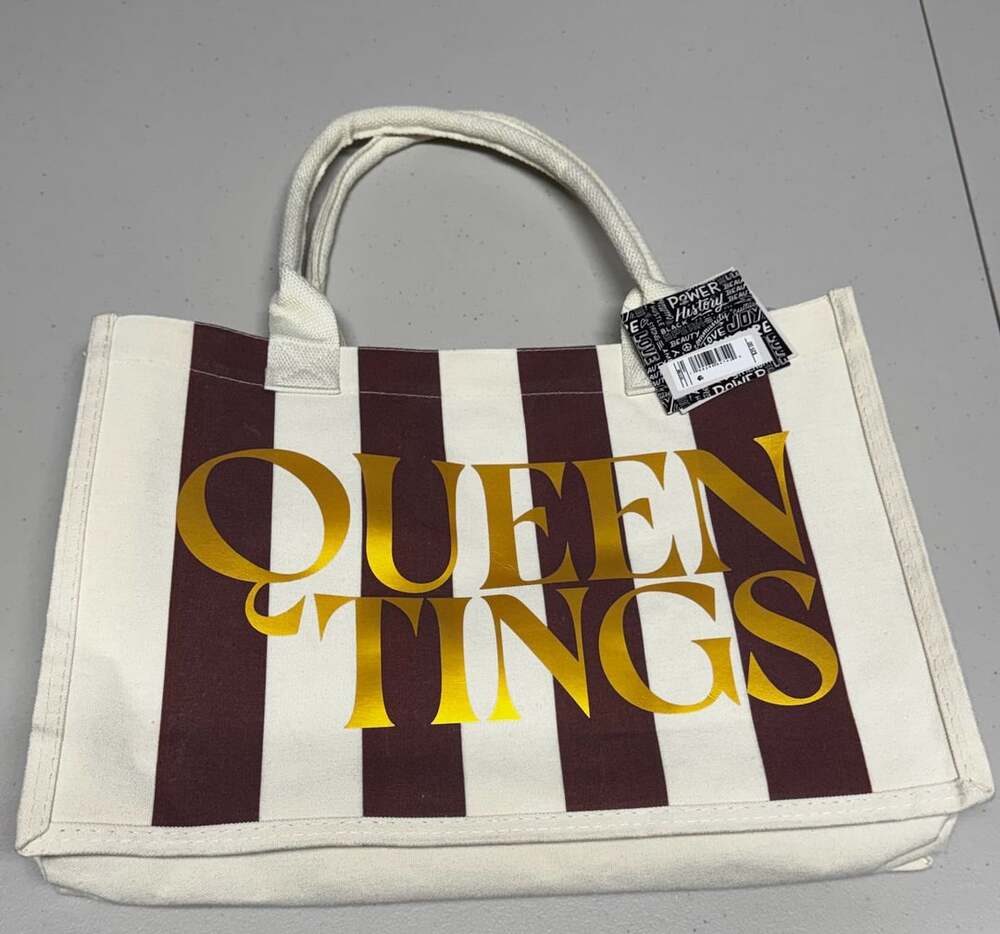 B11 Legendary Rootz Queen Tings Striped Canvas Tote Bag NWT